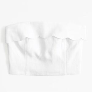 NWT Abercrombie Premium Linen Strapless Scallop White Crop Top Size Medium